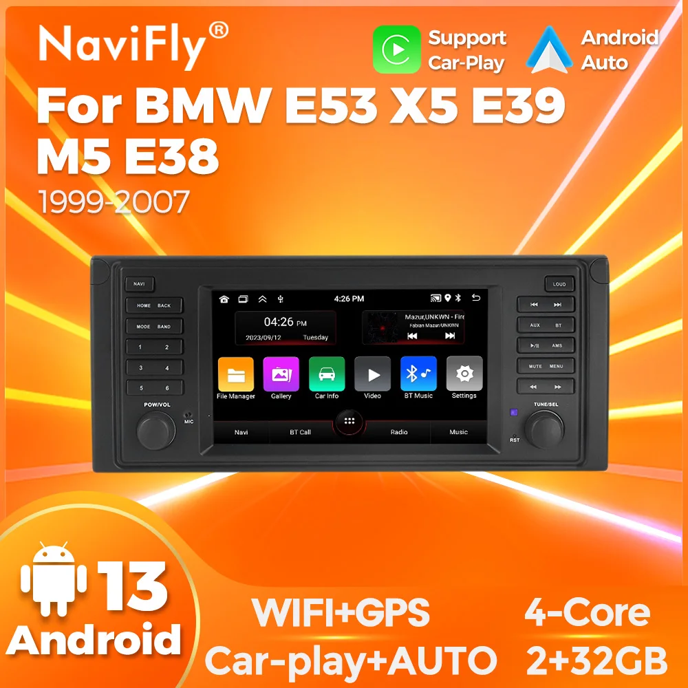 Navifly Android 13 for BMW E53 E39 X5 M5 E38 1999-2007 in car intelligent system multimedia player Carplay+auto GPS navigation