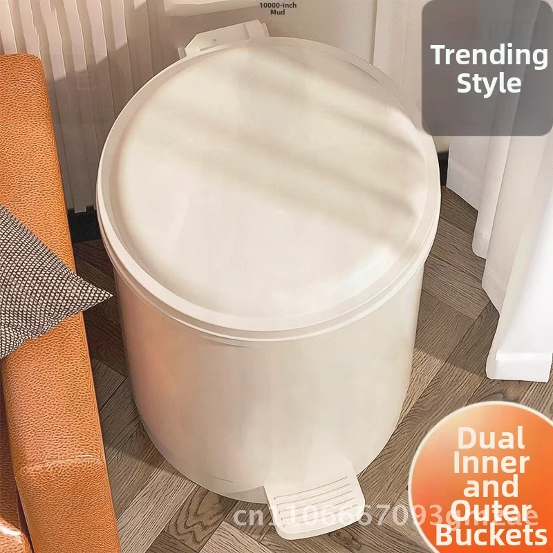 

Large Capacity Toilet Pedal Trash Bin with Lid for Household Kitchen Living Room Bedroom - Waterproof Polypropylene Square Shape