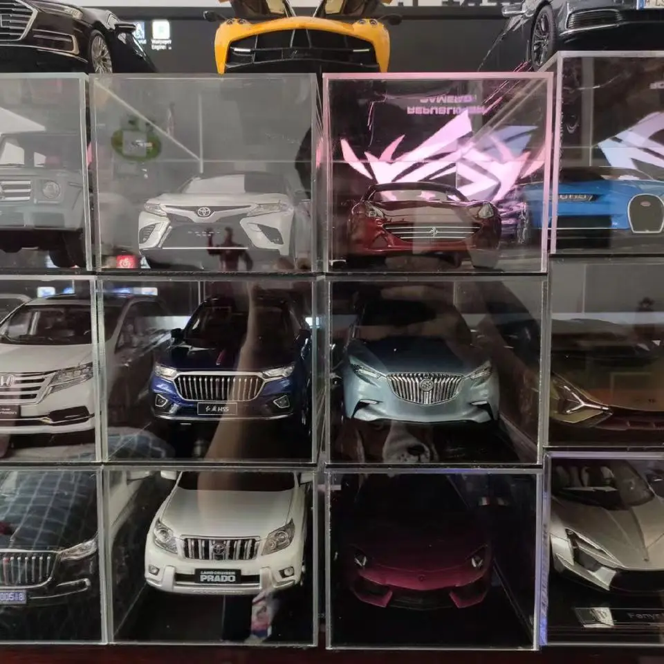 1/18/24/32 Car Dust Storage Boxes One-piece Molded Clear Acrylic Display Boxes 5 Colors Base Stackable Storage Boxes