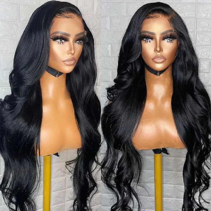 

Soft Black Color 26”Long 180Density Preplucked Glueless Body wave Lace Front Wig For Black Women With BabyHair Daily Wear