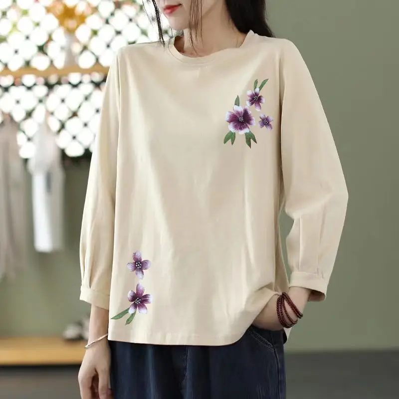 Nine-point Sleeve T-shirt for Women Korean Style Solid Color Loose Large Size Slim Mid-sleeved