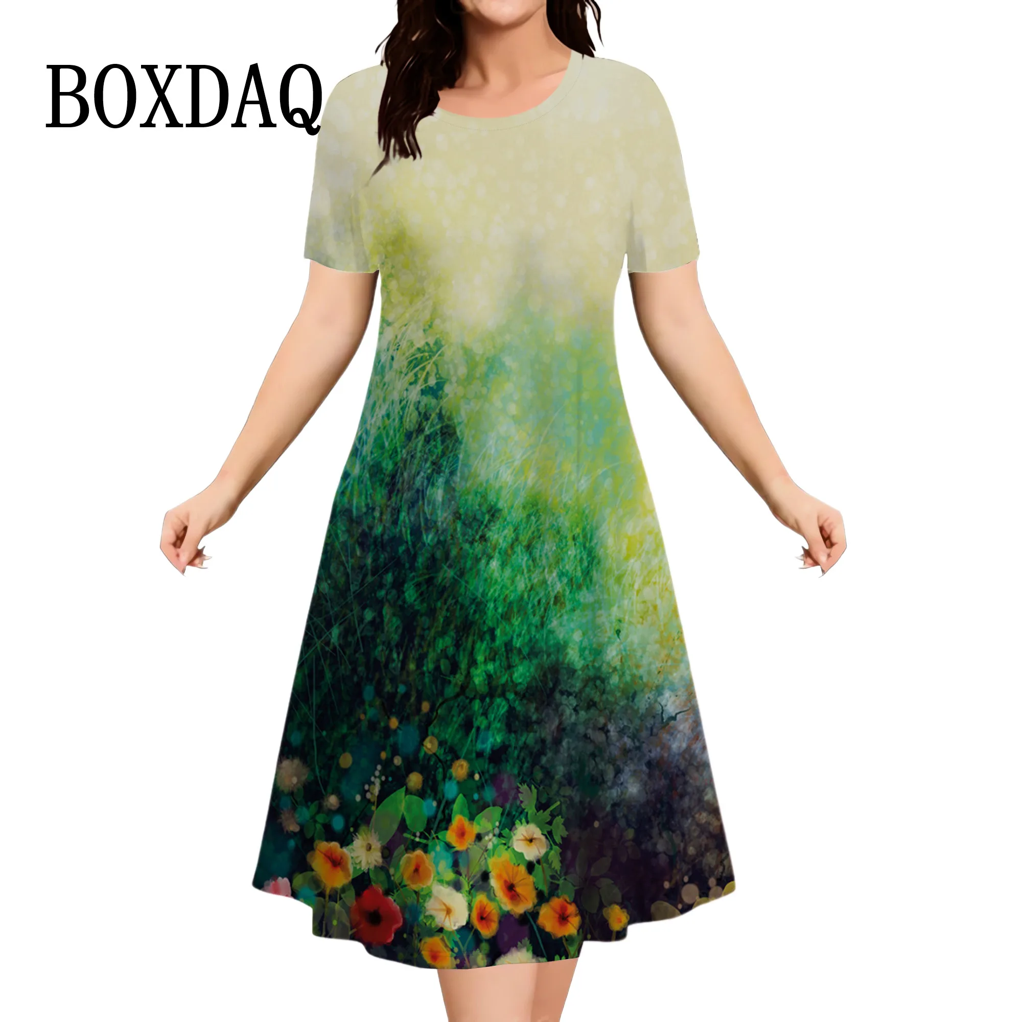 Painting Floral Vintage Women Dress Summer 3D Printed Short Sleeve Loose Dress Casual Retro Ladies Tie Dye Sundress Clothing New