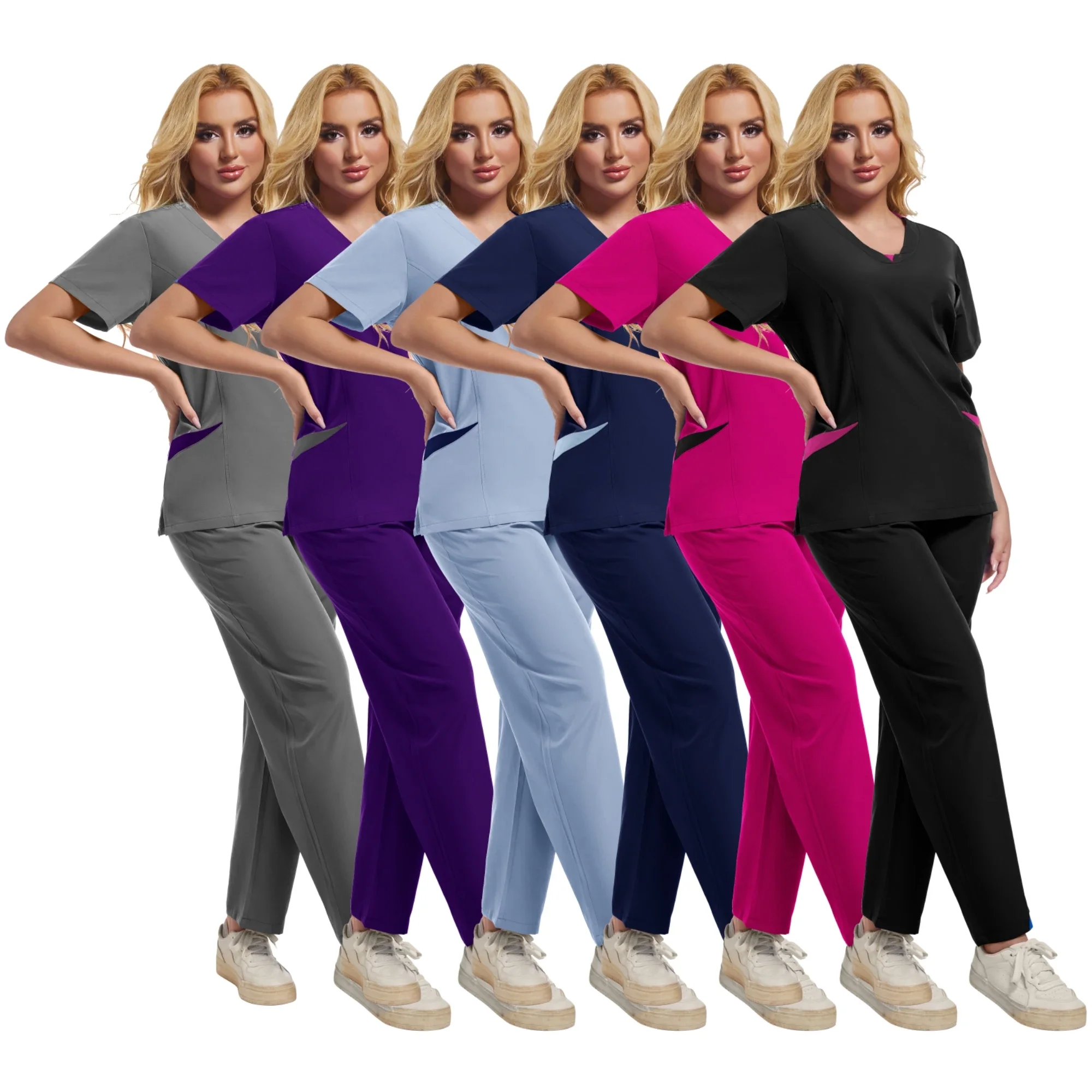 NOWY chirurgiczny medyczny kobieta mundury pielęgniarki zestaw peelingów Salon kosmetyczny odzież robocza kliniczny peeling Top + spodnie lekarz tunika pielęgniarska