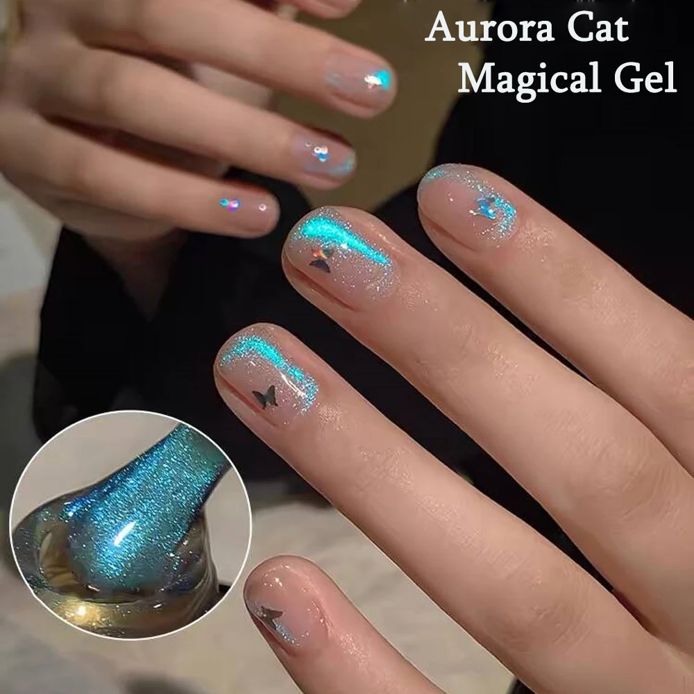 25g 9D Cat Eye Gel Nail Polish Explosive Flash UV Holographic Magnetic Rainbow Gel Polish for Nail Art DIY Salon Manicure