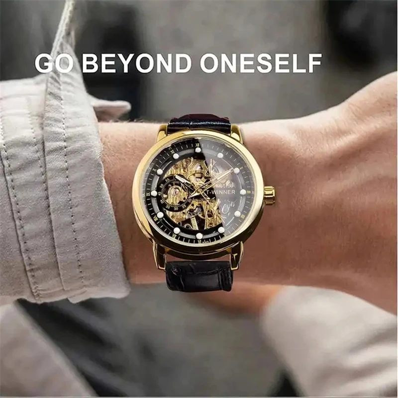 Winner 99B Mens Watches Mechanical Watch Tourbillon Sport Clock Leather Casual Business Retro Wristwatch Relojes Hombre