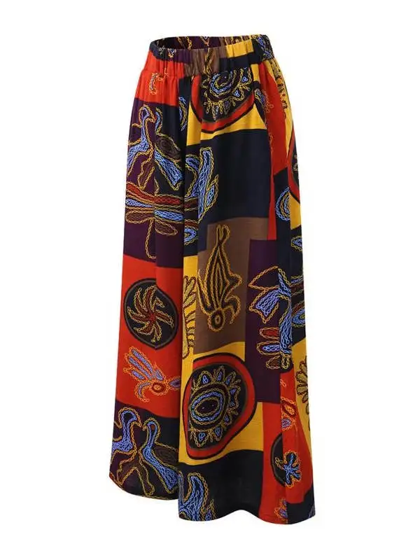 Loose Floral Print Casual Pants High Waist Straight Leg Long Trousers Women's Comfortable Polyester Fiber Commute Sle