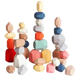 36Pcs Wooden Sorting Stacked Rocks Stones Toys Montessori Toddlers Learning Sensory Toys Building Blocks Games for Kids Gifts