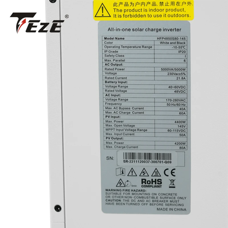 Onduleur Solaire Hybride MPPT à Onde Sinusoïdale Pure, Contrôleur de Charge Solaire, Hors Réseau, avec Wifi, 5KW, 48V, 220V, 10KW, 80A, 50Hz/60Hz