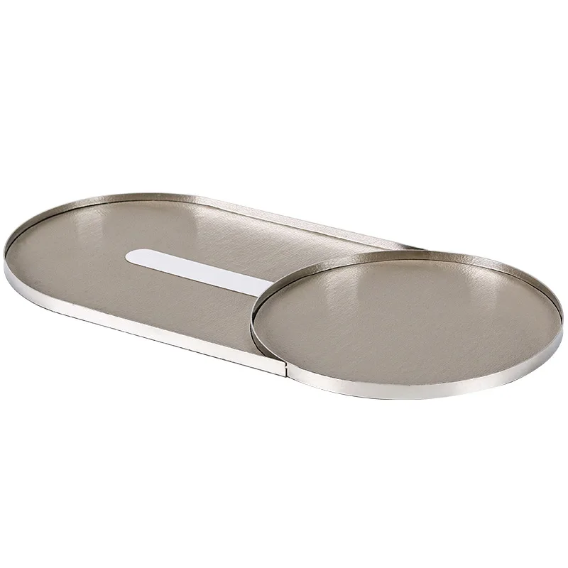Nordic light luxury 8-character arc edge metal leather tray model house  living room dining room bedroom decoration ornament