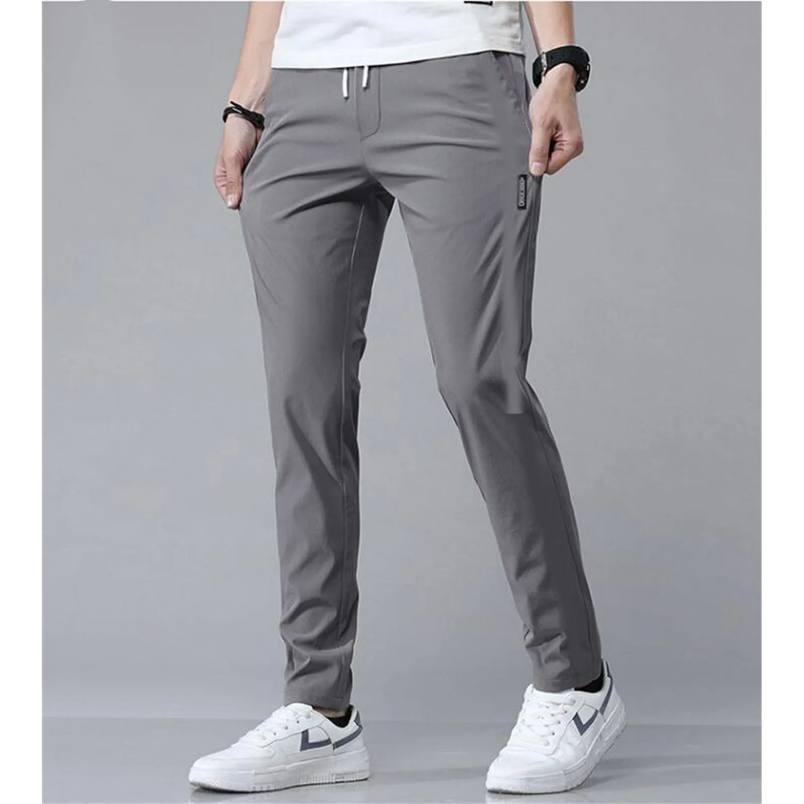 Stretch Casual Pants Men Classic Lightweight Slim Fit Trousers for Men Summer Straight Drawstring Joggers Solid khaki Pants Male