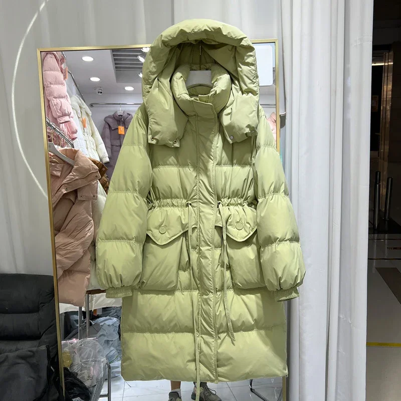 เสื้อแจ็คเก็ตดาวน์ผู้หญิง 8 สีใหม่ ปี 2026 มีฮู้ด สำหรับฤดูใบไม้ร่วงและฤดูหนาว อุ่นสบาย สไตล์ลำลอง หนา ยาว  เสื้อโค้ทขนเป็ดขาว