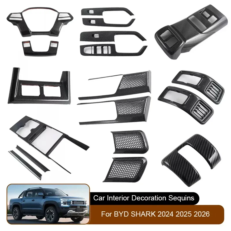 سيارة ABS نافذة رفع لوحة الترتر عجلة القيادة صندوق التروس ديكور إطار الباب ل BYD القرش 6 2024-2026 الجبهة الخلفية منفذ ملصق #2