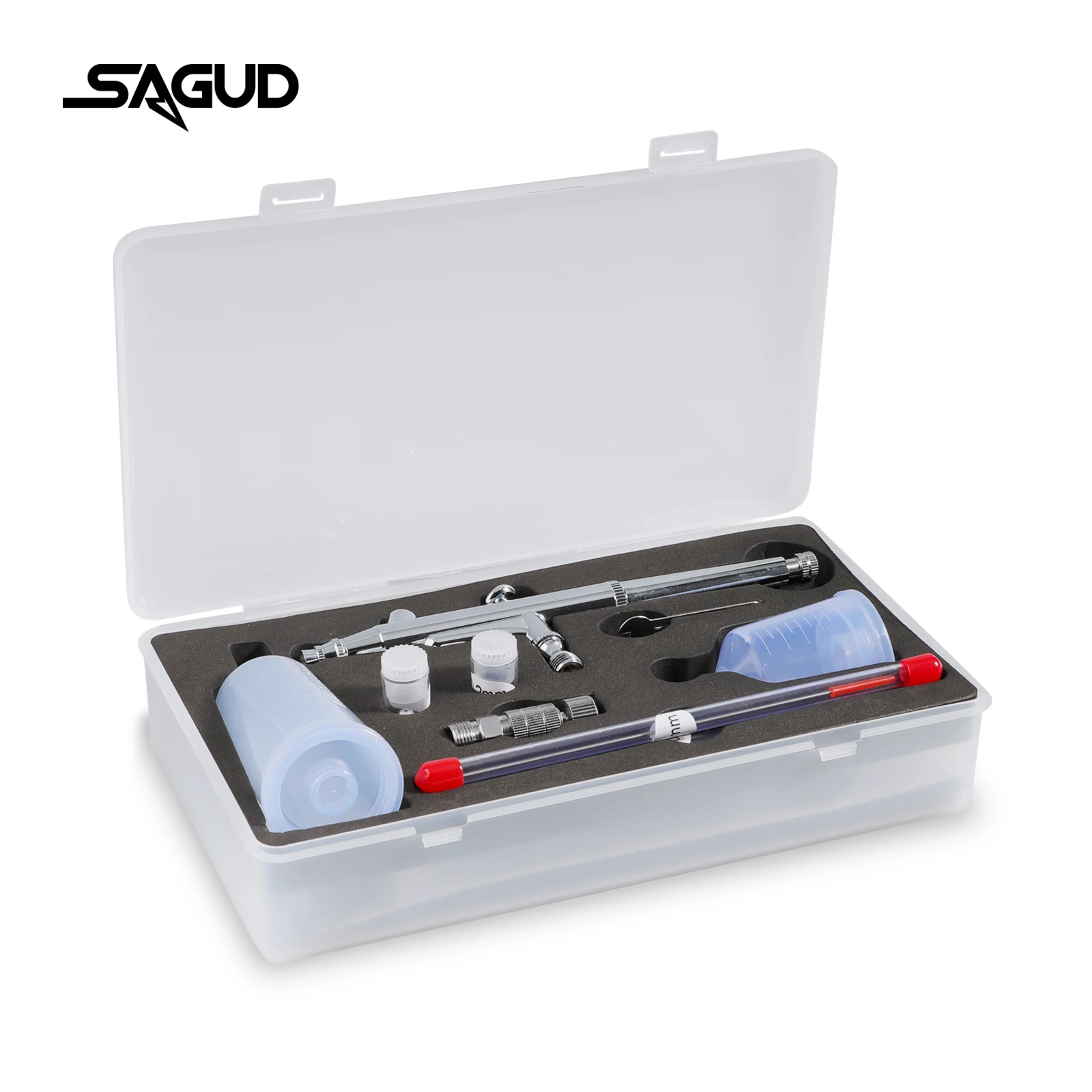 SAGUD Gravity Feed Airbrush Kit Dual-Action Spray Gun with 0.2/0.5mm Nozzles & Cups, for Hobby Painting, Model Craft & Nail Art