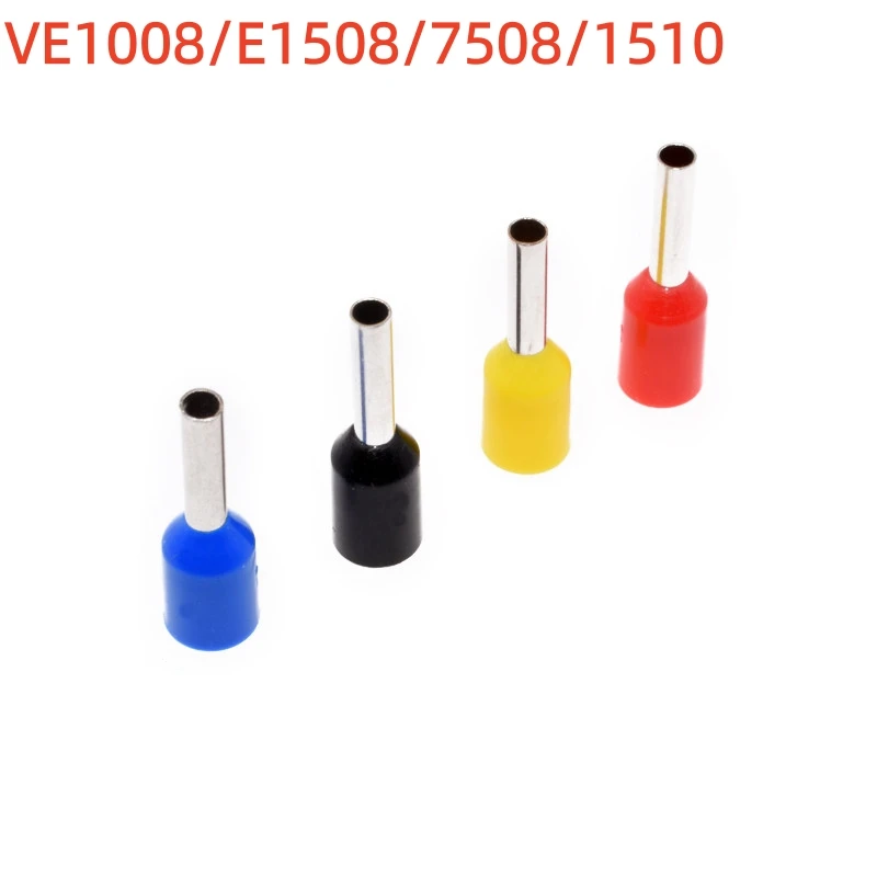 100PCS Copper Tube Terminal VE1008/E1508/7508/1510 Pin Cold Pressed Terminal Wire Connector