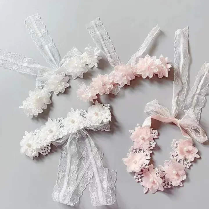 Girls Lace Floral Headband Summer Baby Elastic Hairband Flower Wreath for Girls Headwear Photo Props Kids Party Hair Accessories