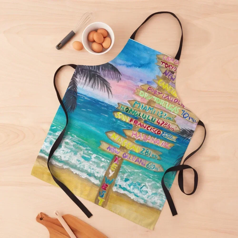 

Tropical Southernmost Sunset Wanderlust Signpost in Key West Apron work ladies Funny Utensils For Kitchen Cooking Apron