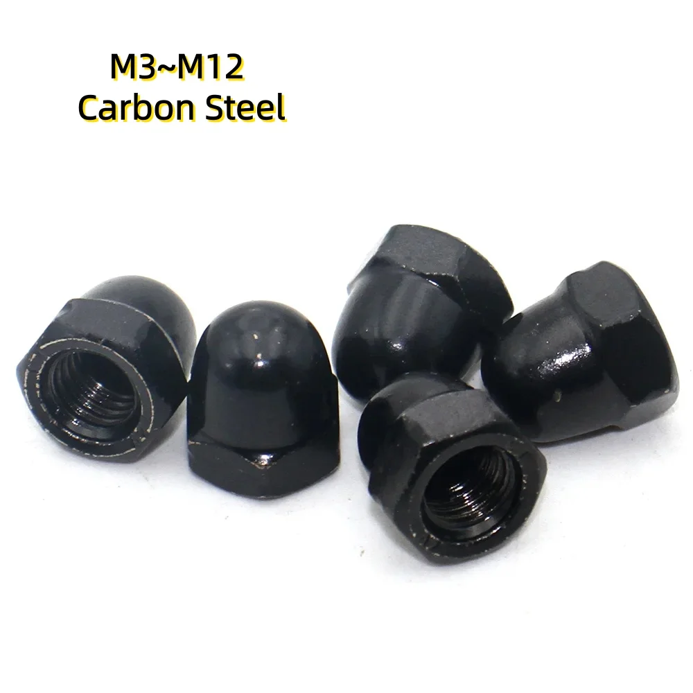 Black Dome Cap Nuts M3~M12 Decorative Hex Acorn Nut Cover Carbon Steel Zinc Plated Screw Caps for Bolts&Screws