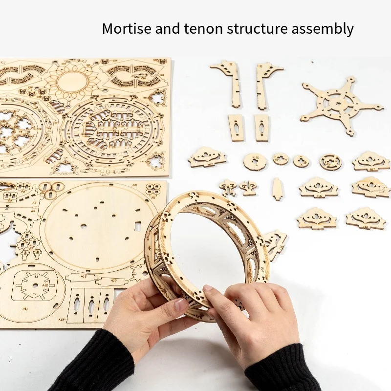 Zestaw do samodzielnego montażu, drewniany model mechaniczny dla dorosłych, steampunkowa pozytywka z króliczkiem, puzzle 3D, kreatywna ozdoba do samodzielnego wykonania.