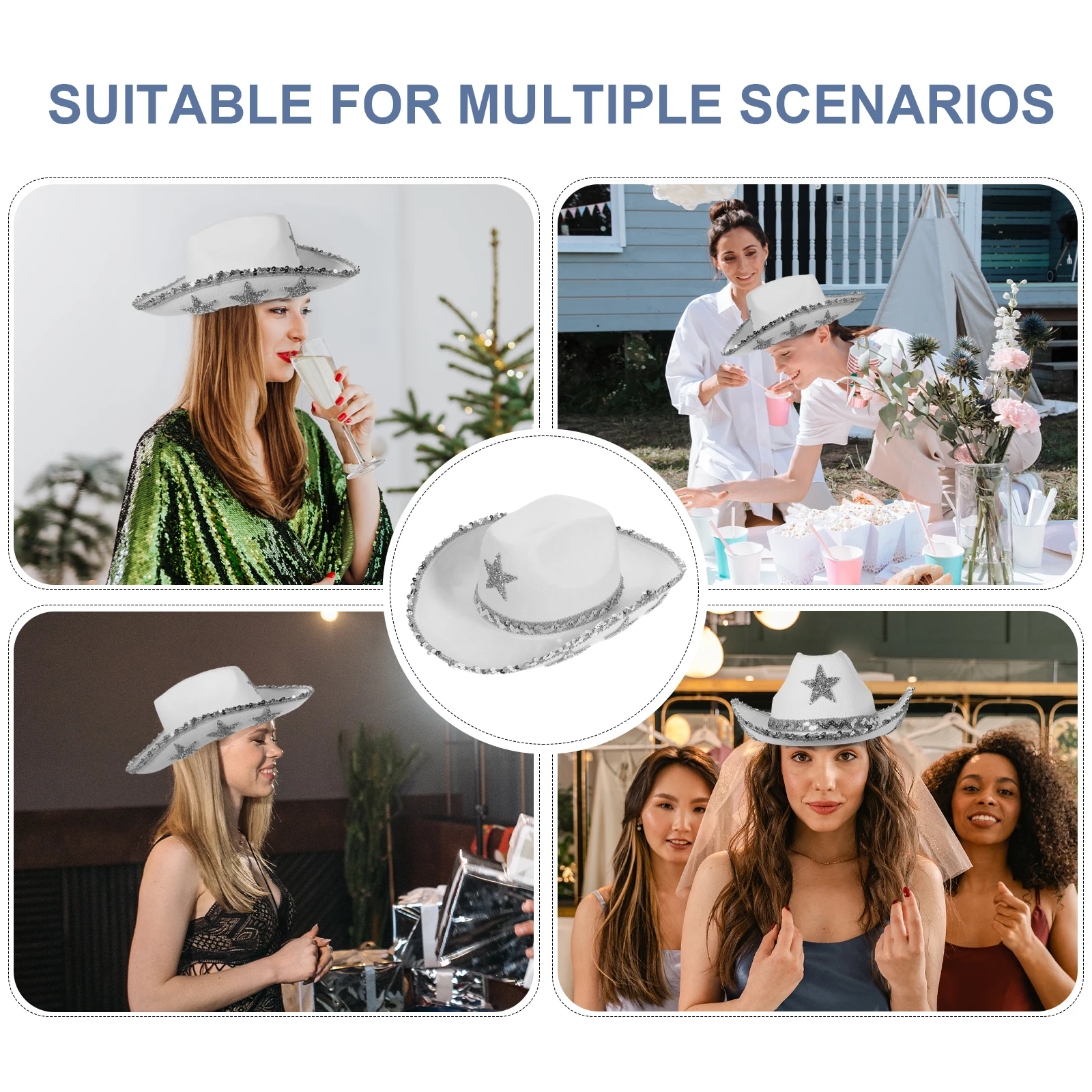 

Cowboy Hat Women White Cloth Adjustable Size Fits Most Party Hats for Wedding Bridal Shower Themes Western Style
