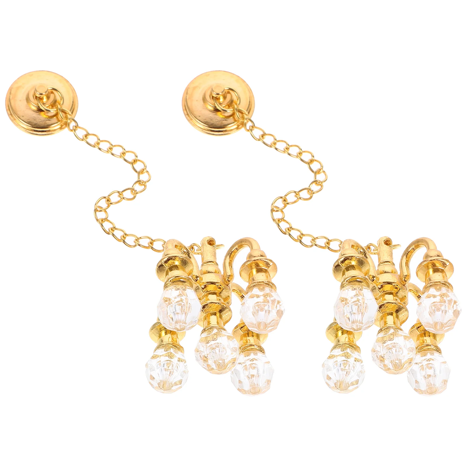 

2 Pcs Mini House Light Crystal Chandelier Gold Decor Toy Playing Baby Garden Miniature Lamp Girls Toys