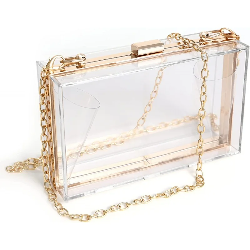 Sac à main transparent en acrylique pour femmes, meilleure vente, pochette transparente, sac à bandoulière avec sangle à chaîne en or amovible, cadeaux d'anniversaire