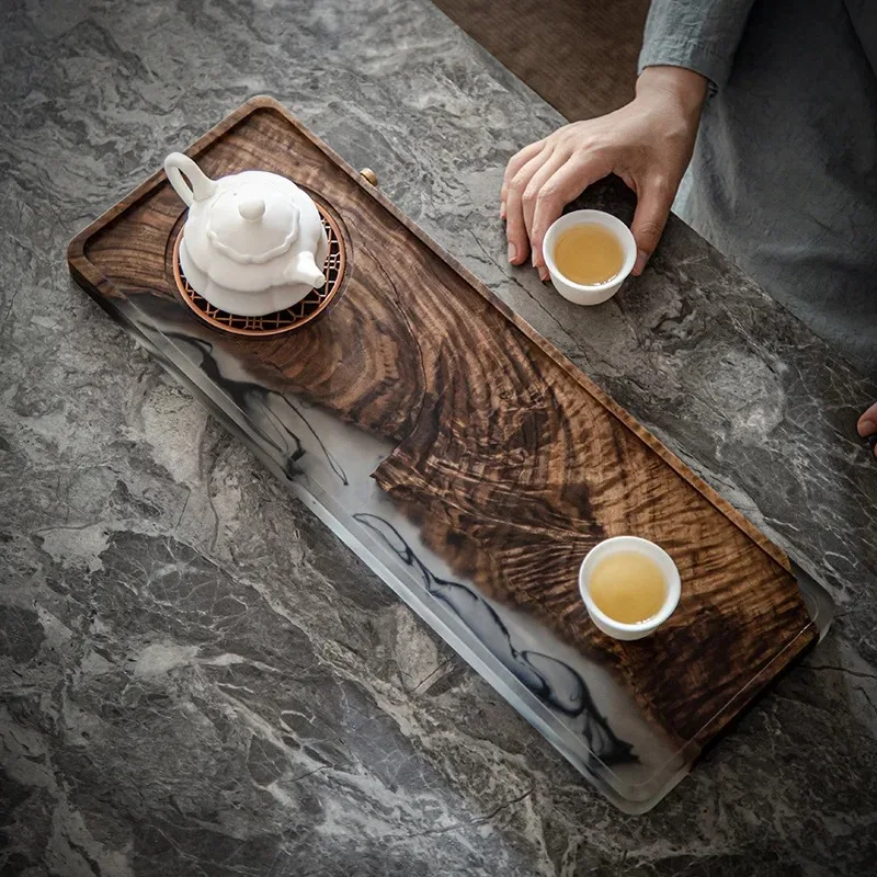 Wooden Tray Walnut Resin Dry Pour Tea  Epoxy  Solid Wood  Anti-Scald Dried Fruit Disc  Table