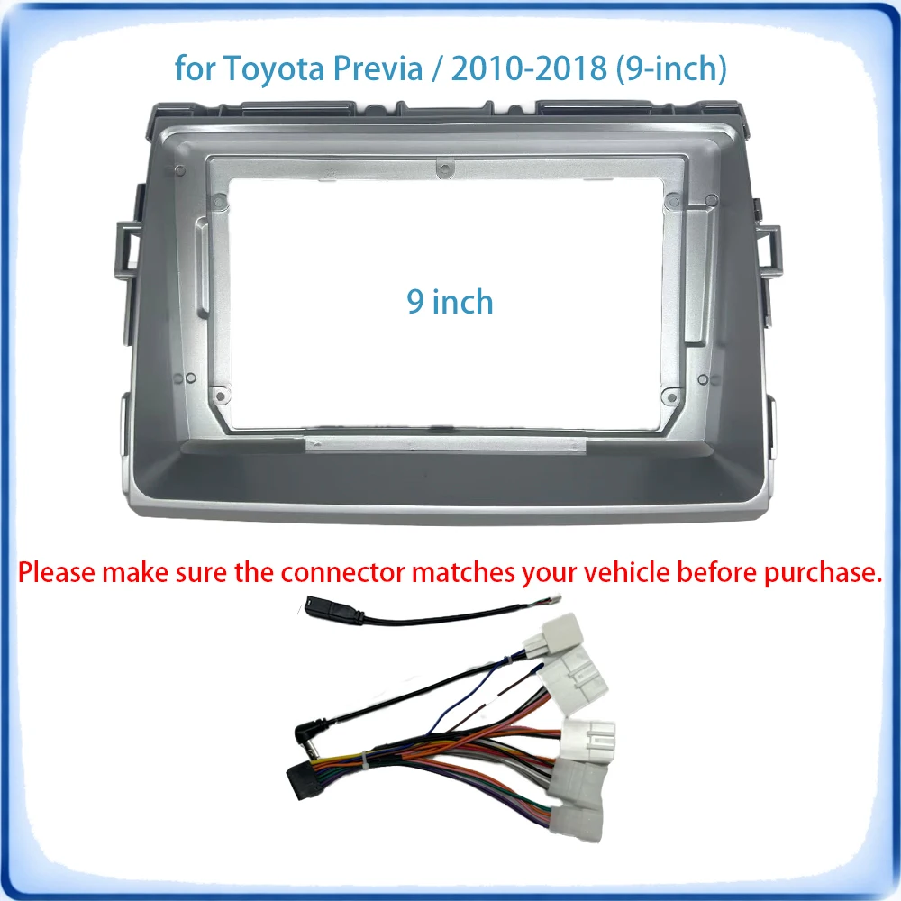 Car Radio Fascia Frame For Toyota Previa 2010-2018 9 inch Stereo Panel Wiring Harness Power Cable