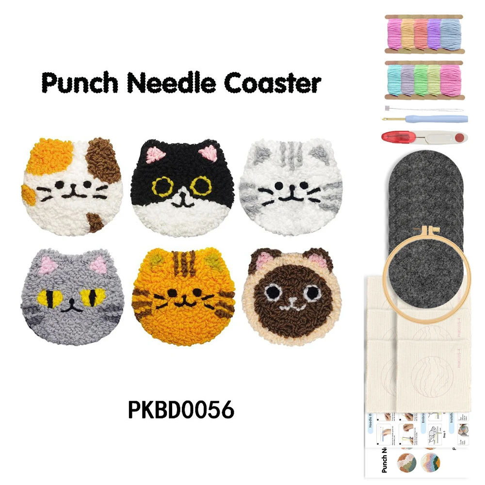 

GATYZTORY DIY Cat Pattern Punch Needle Embroidery Coaster Suitable For Beginners Handmade Embroidery Set Room Decoration Gift