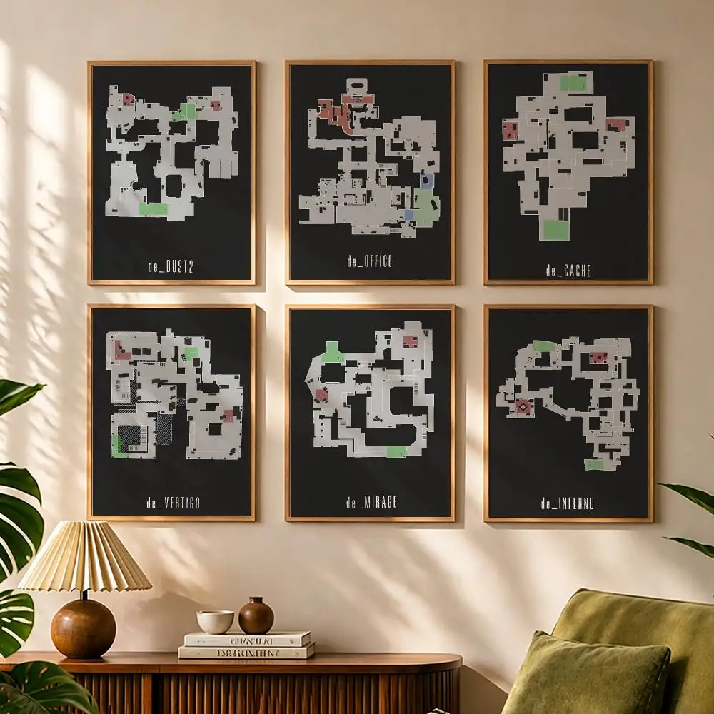 Classic FPP Game CS-GO Map Painting Calligraphy Canvas HD Poster Waterproof Fade Resistant Wall Art Print for Home Decor