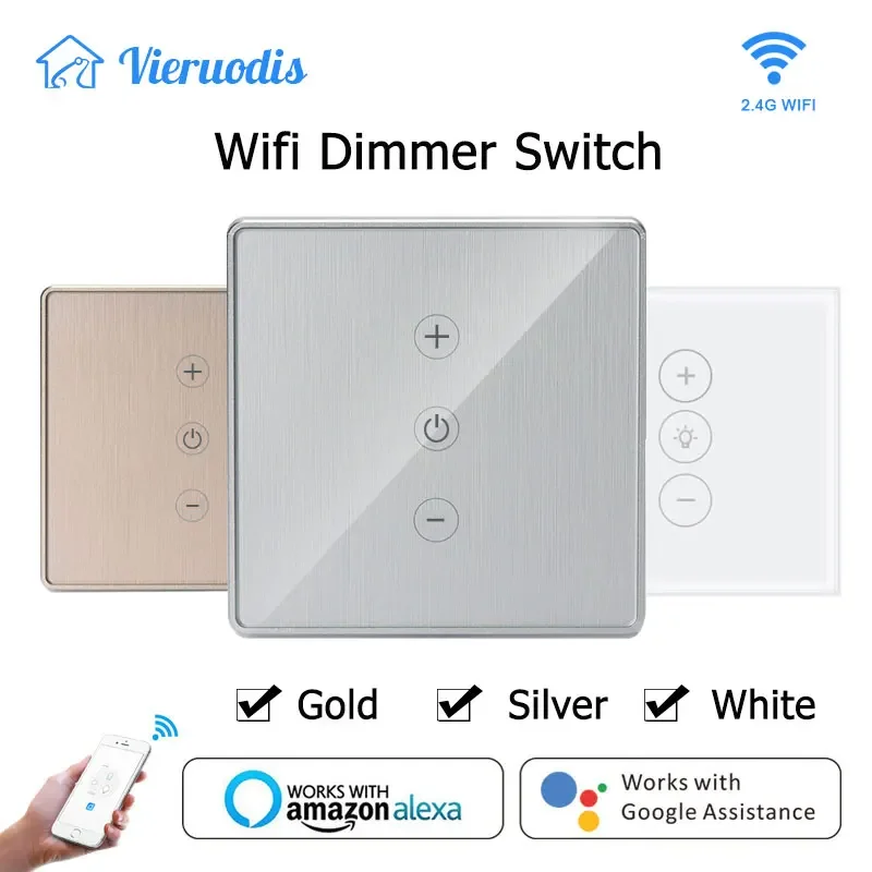 

Gold/Silver Led Dimmer Wifi Switch Smart Life/Tuya Touch Control Stepless 400W With Bulb Compatible Works Alexa Google Assistant