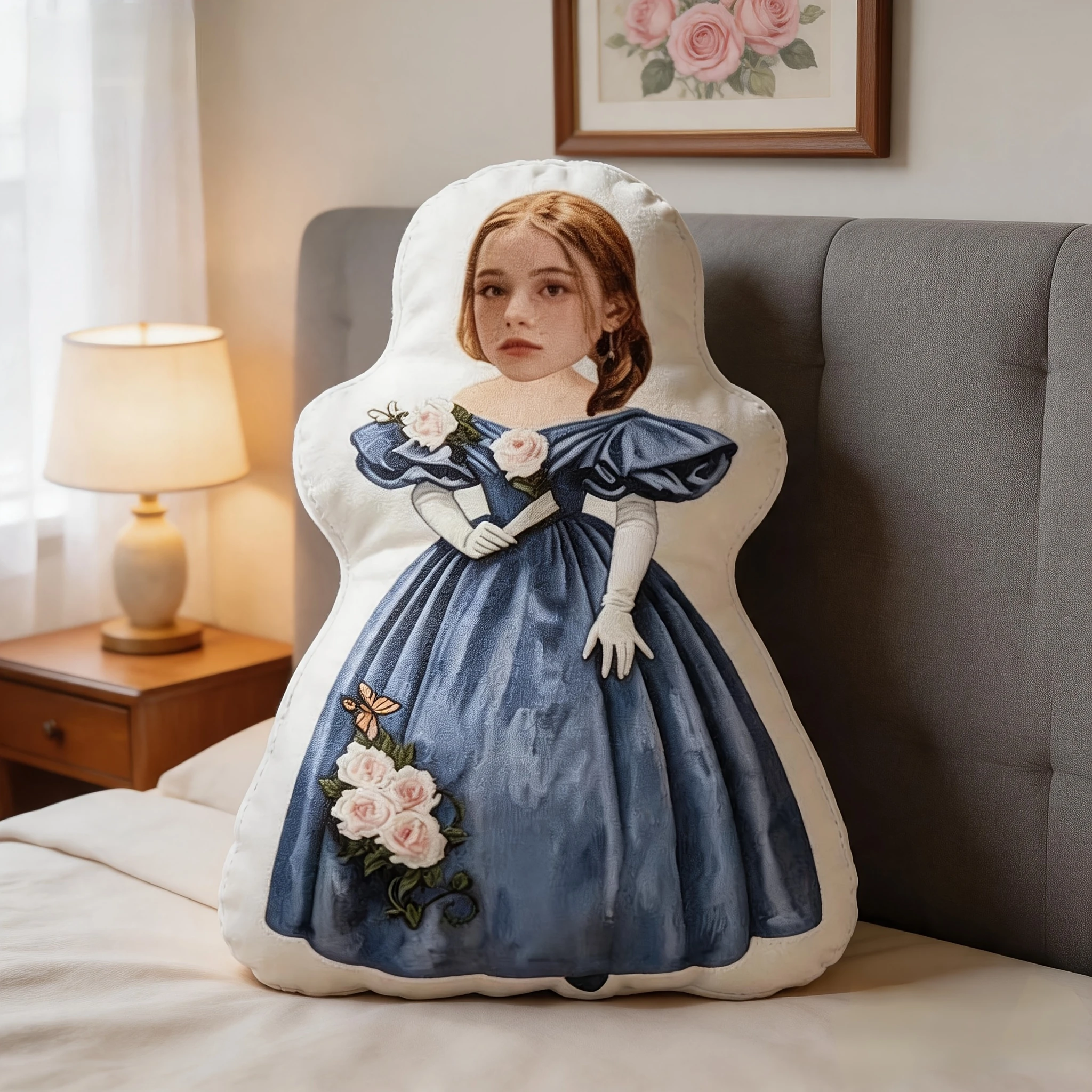 1pc-Customized Throw Pillow Vintage Navy Gown Custom Photo Pillow, Elegant European Style Plush Cushion, Romantic Sentimental So