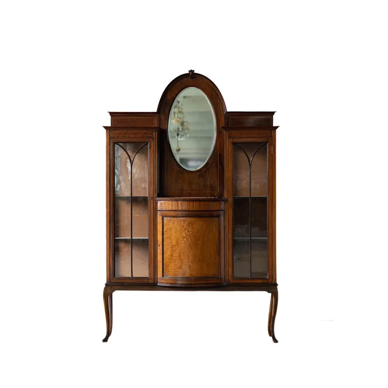 American Vintage Display Cabinet British Victorian Antique Fine Wood Paneled Decorative Cabinet Medieval Furniture