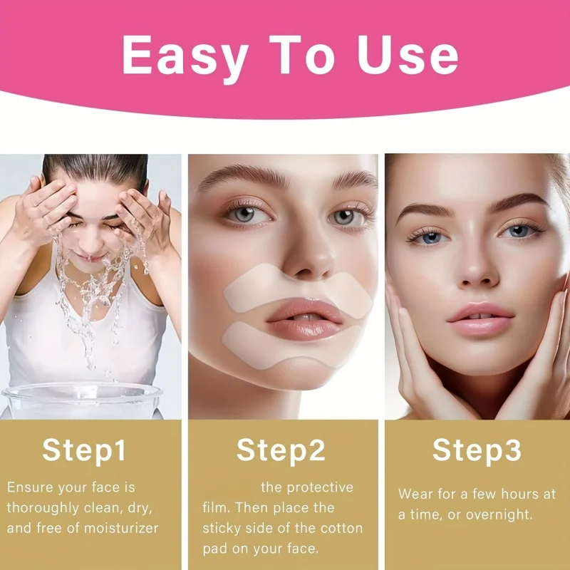 1 paio di cerotti liscianti per le rughe delle labbra notturne - Trattamento viso a linee sottili senza profumo per tutti i tipi di beige chiaro