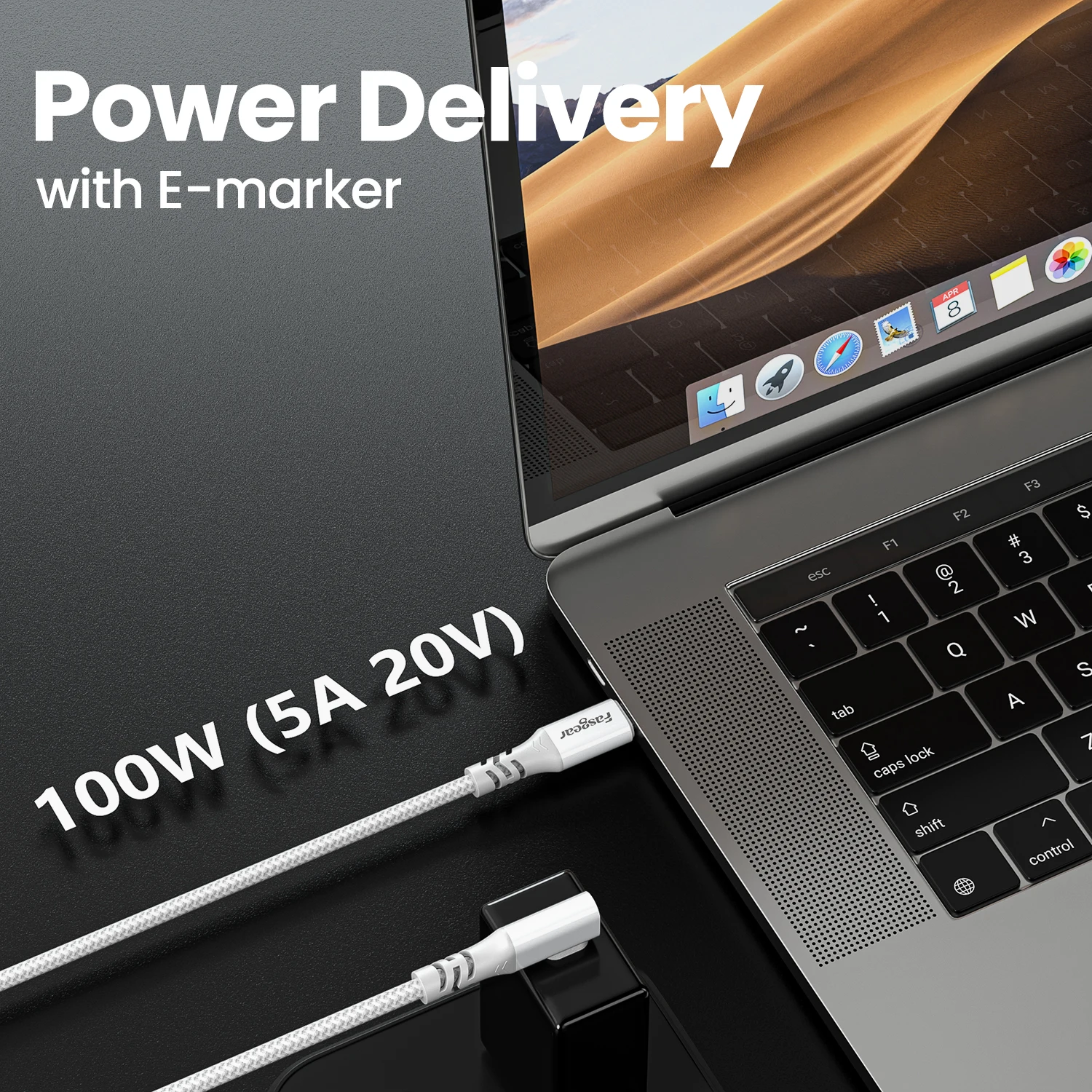 Fasgear USB C to Type C 3.2 Gen 2x2 Cable 20Gbps 100W Charging 4K Video Braided USB-C Cord 90 Degree Compatible for Macbook Pro