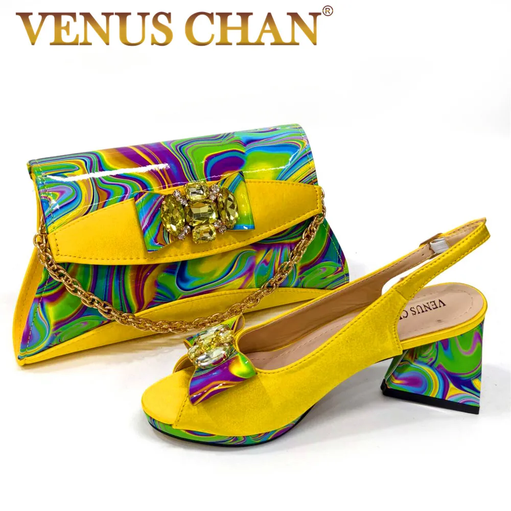 

Venus Chan 2024 New Item Italian Popular Styles Shoes and Bag Set Nigerian Fashion Diamond Decorated Women's High Heels Bag