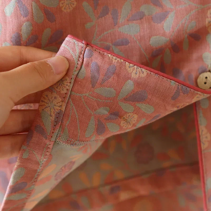 Pyjama 2025 coton à manches courtes pour femme, ensemble deux pièces, capris, grande fleur, ameublement fin, printemps, été, nouveau, 100%
