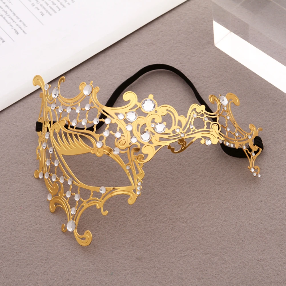 

Thin Metal Lace Shape Mask Half-face Mask Golden Plated Rhinestone Mask Masquerade Mask Dance Mask(Golden Plating)