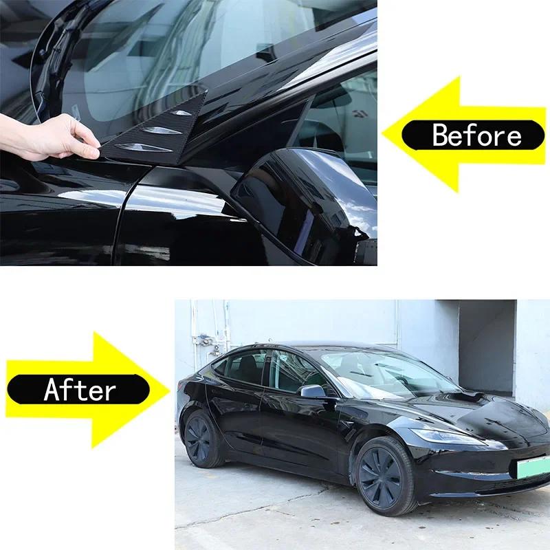 For Tesla Model 3 2023+ real carbon fiber car styling car A-pillar triangle decorative cover sticker car protection accessories