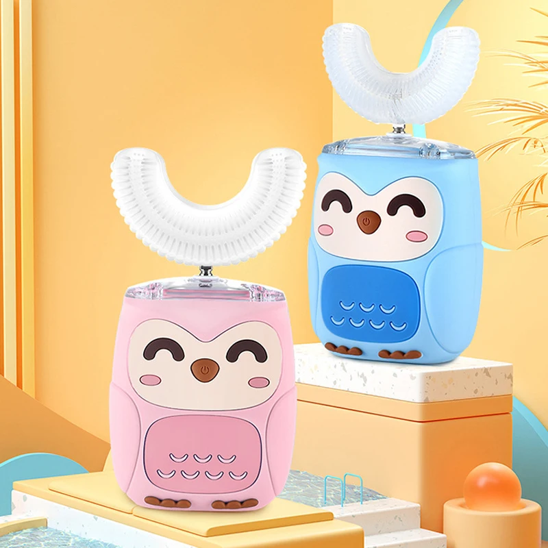 

U-образная звуковая электрическая зубная щетка, перезаряжаемая на 360 градусов для детей, отбеливание зубов, мультяшная силиконовая автоматическая зубная щетка