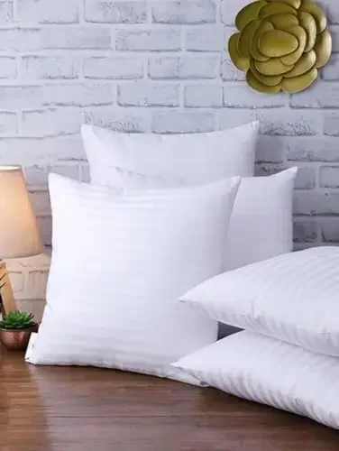 Bed & Sofa Cushion| Indorama Micro Fiber|Vacuum| Soft and Fluffy | Set of 5| White with self Strips (16 x 16 Inches)