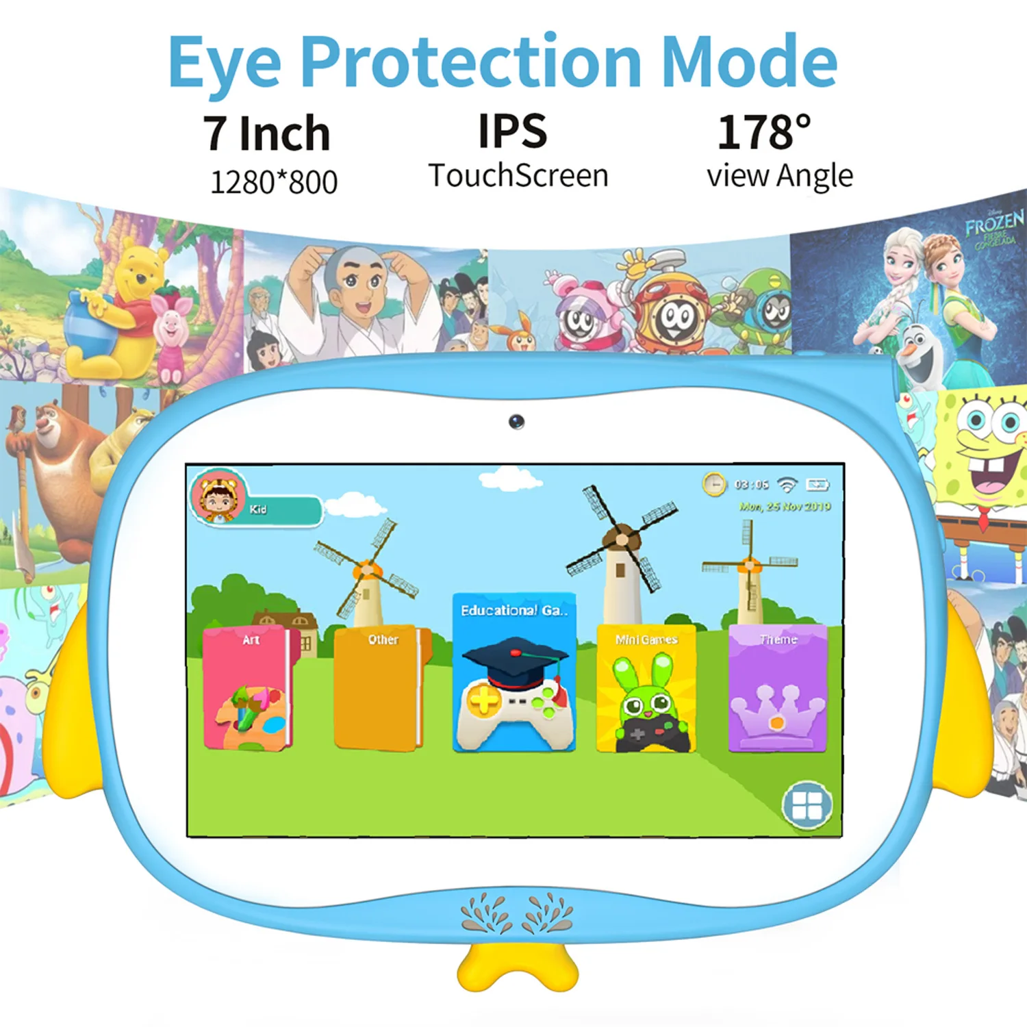 2026 New Cartoon Pattern 7 Inch Kids' Tablets Android Learning Education Tablet PC Kids-Proof Protective Case Tablet 4000mAh