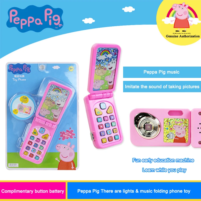 Juguete de teléfono móvil de Peppa Pig para niños, rompecabezas abatible de simulación, modelo de educación temprana, teléfono con foto musical para