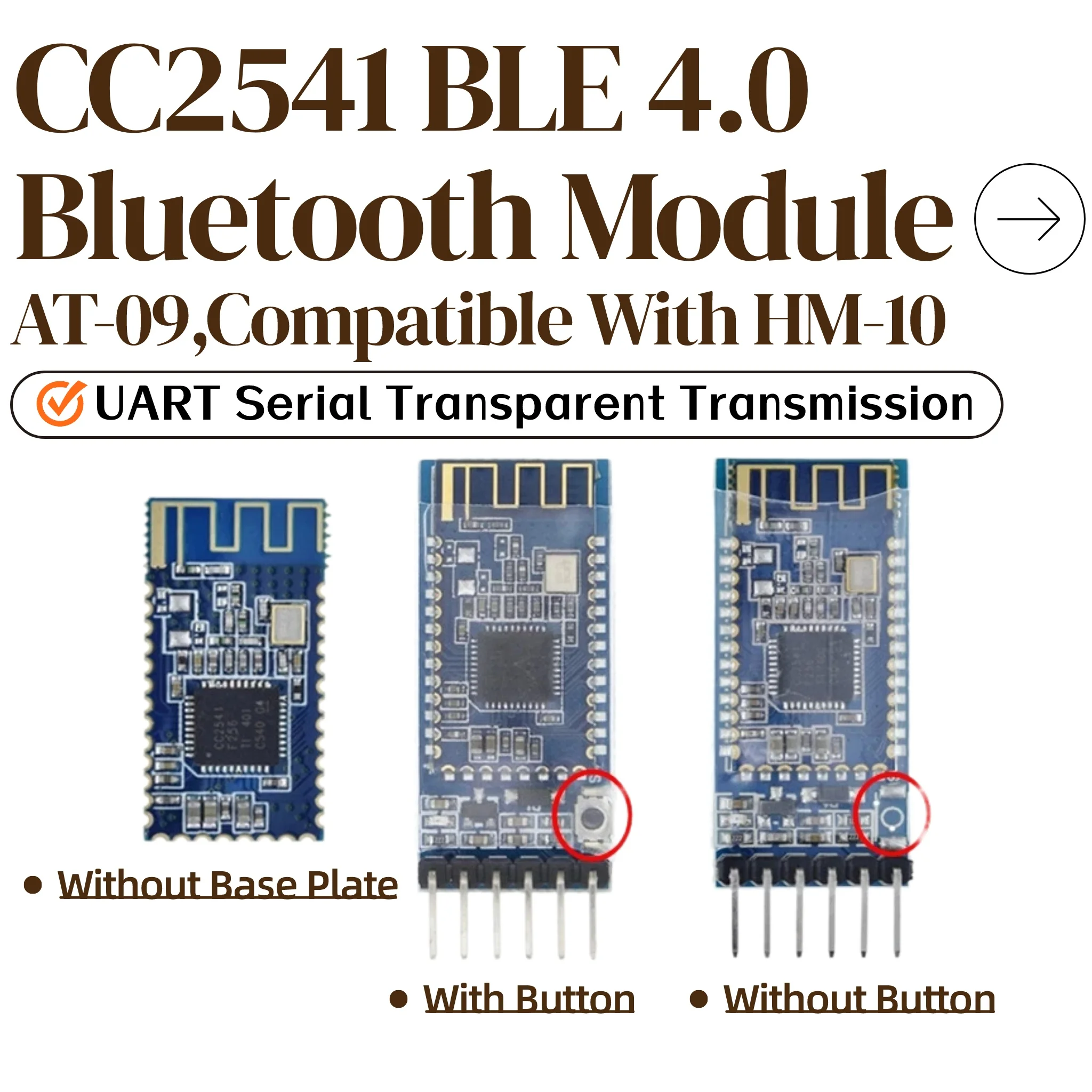 1/5/10PCS AT-09 BLE 4.0 Bluetooth Module CC2541,UART Serial Transparent Transmission,Compatible With HM-10,With/Without Button