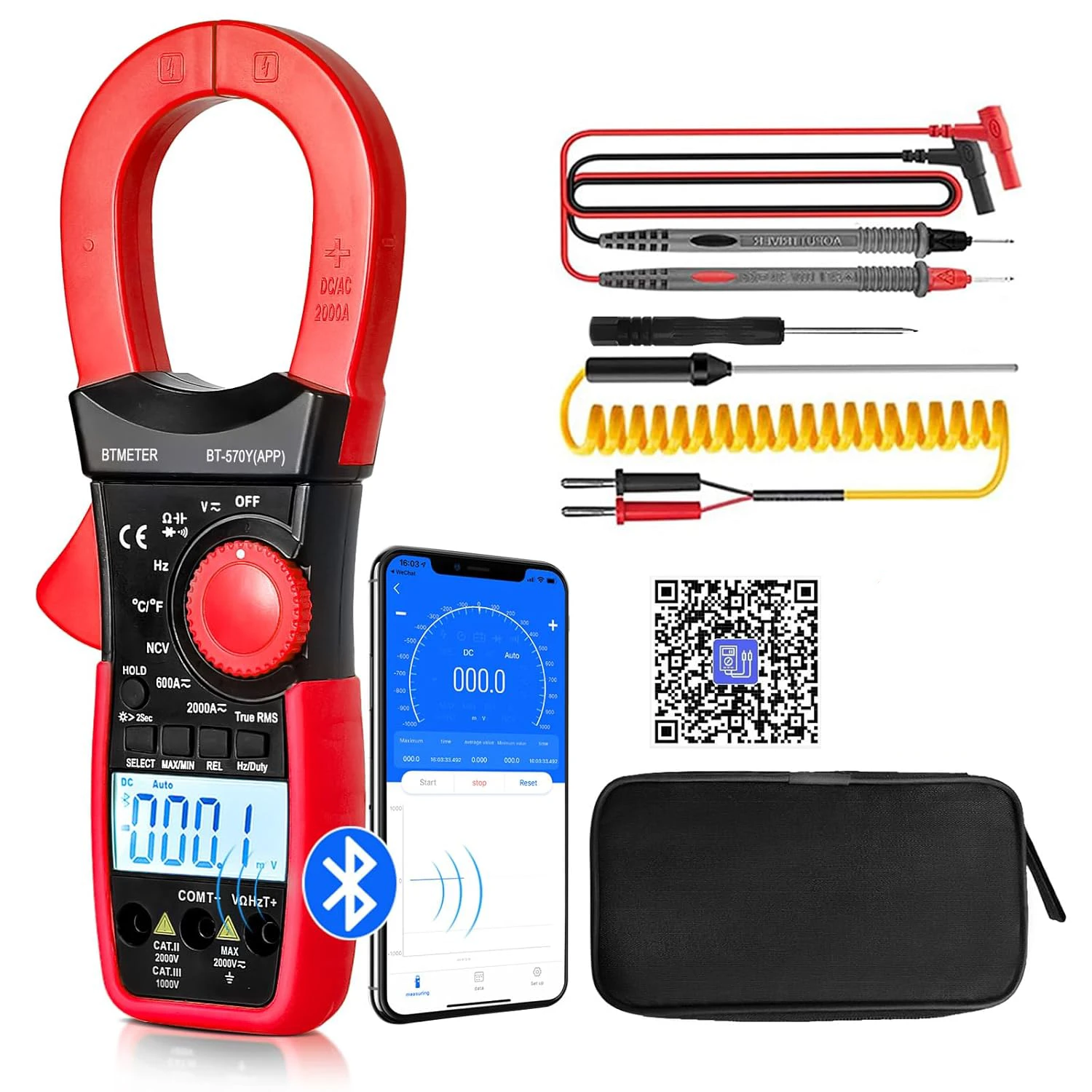 Digital Clamp Meter Multimeter, 6000 Counts Bluetooth Multimeter, 2000A AC/DC Amp Tester, Measures Voltage, Ohms, Capacitance