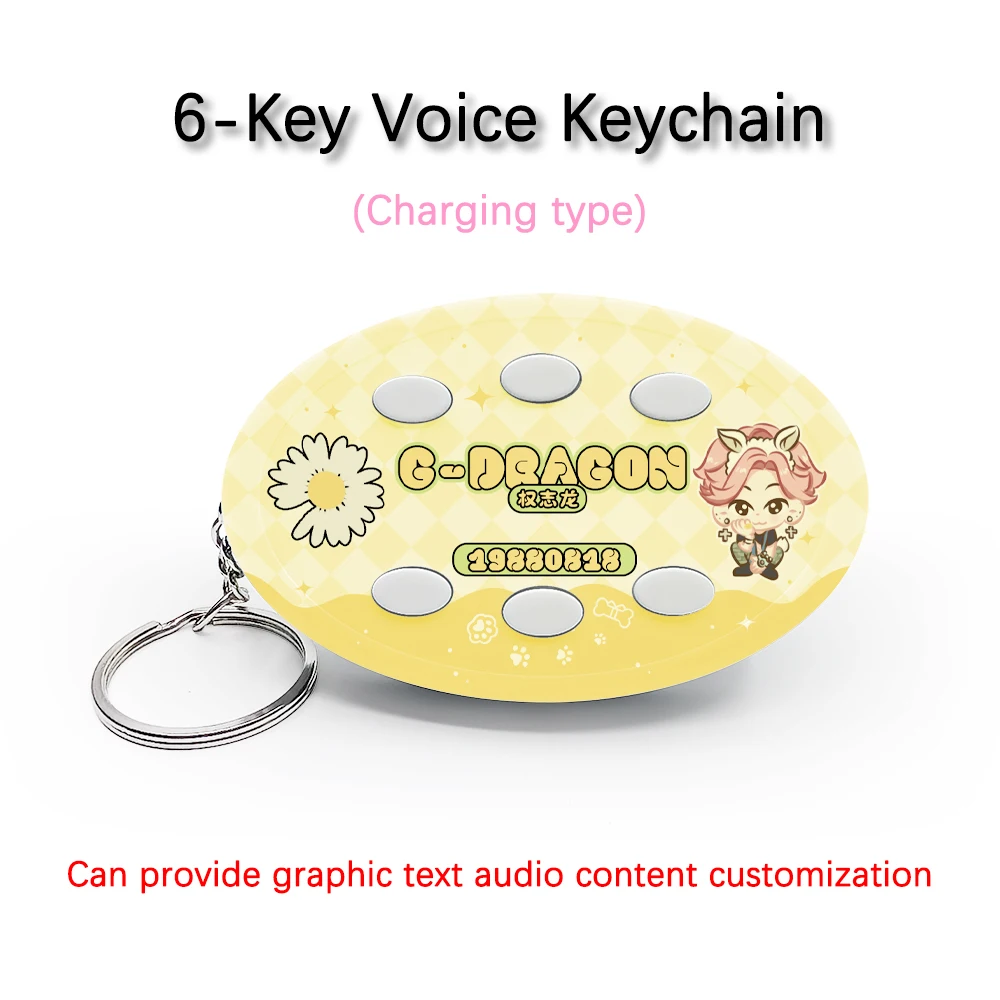 

Creative Voice Keyring For BIGBANG Team Member G-DRAGON 6-Key Audio / Picture Customization Rechargeable Keychain Pendant Gift