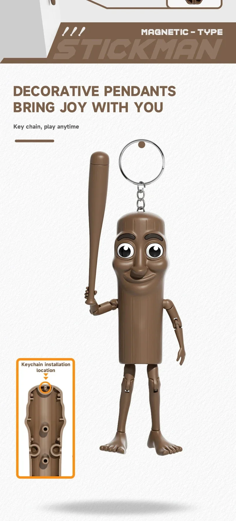 Stressabbauendes Modell Spielzeug Tung Tung Sahur Multi Joint Bewegliches handgemachtes Modell DIY Kreative lustige Animationsfigur Holzstab – Detail 3