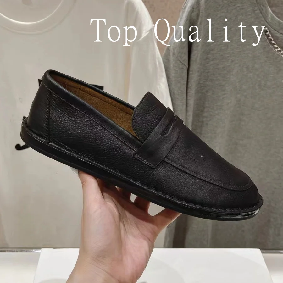 

2024 Autumn Women Flat Loafers Shoes Brown Suede Slip on Genuine Leather Material Solid Color Round Toe Casual Shoes