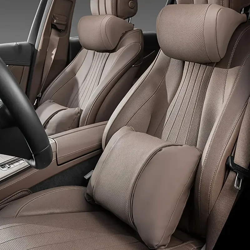 

New Car Seat Accessories Headrest And Lumbar Support Set Comfortable And Breathable Car Interior Parts With Genuine Leather