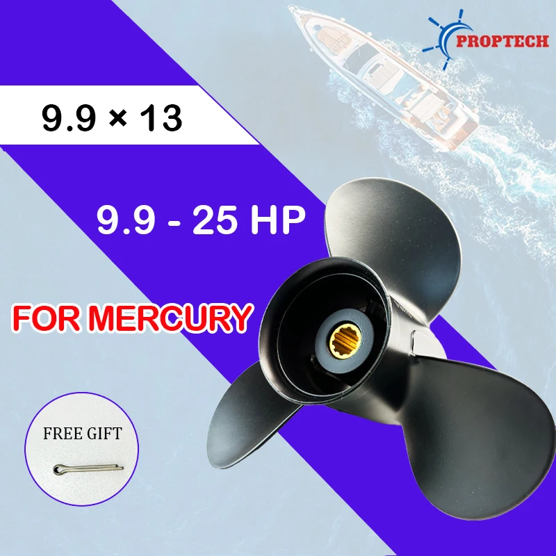 

Outboard Propeller For Mercury 9.9-25hp 9.9*13 Boat Motor Aluminum Alloy Screw 3 Blade 10 Spline Marine Engine Part