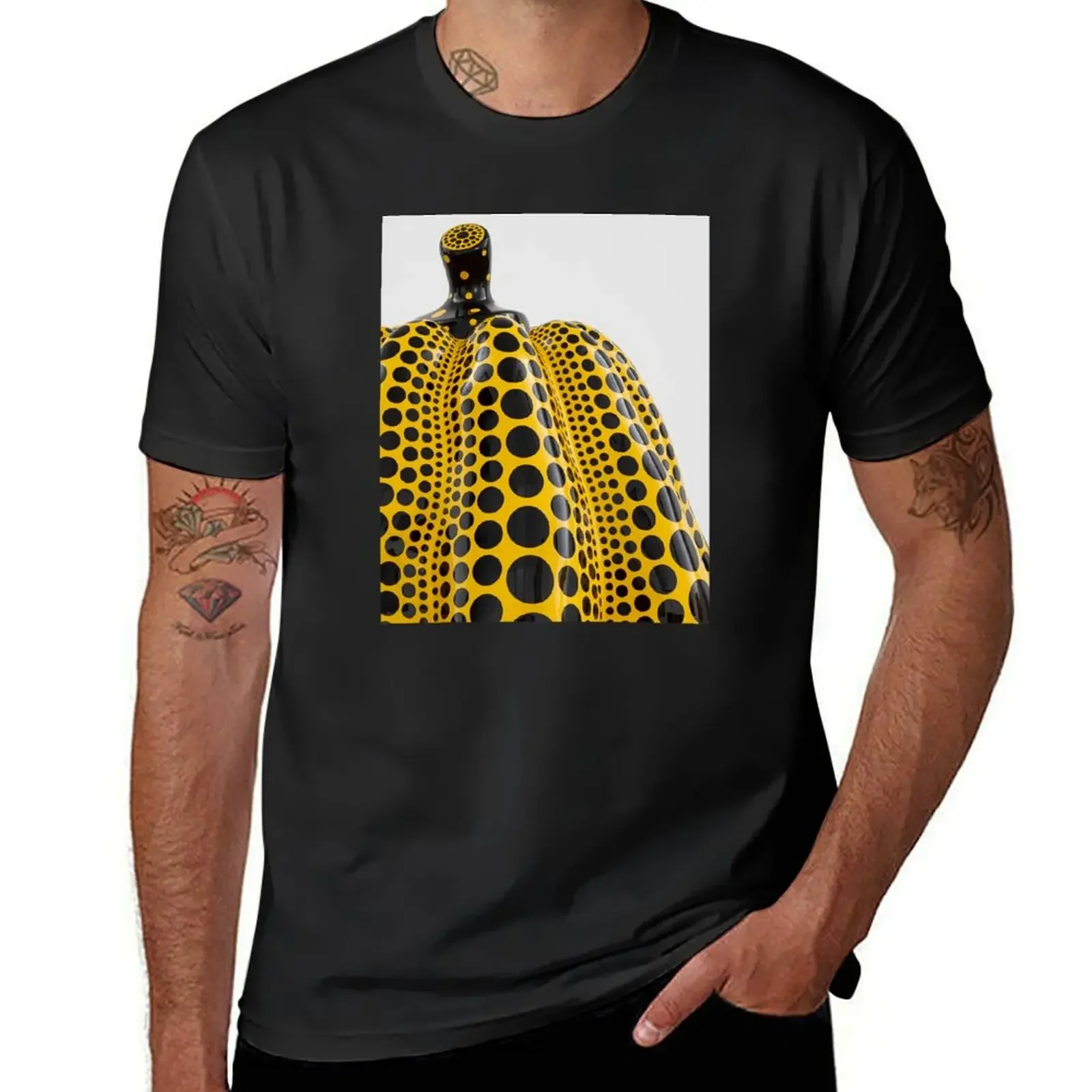 

Yayoi Yellow Pumpkin Detail Polka Dot T-Shirt tops plus size clothes plus size men clothing